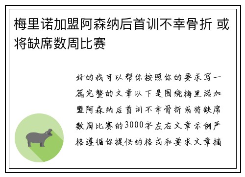 梅里诺加盟阿森纳后首训不幸骨折 或将缺席数周比赛